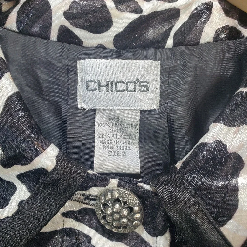 Chicos 2 Seema Jacket Womens Large Black White Stony‎ Path 3/4 Sleeve